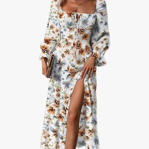 Amazon Floral Long Sleeve Dress with Slit